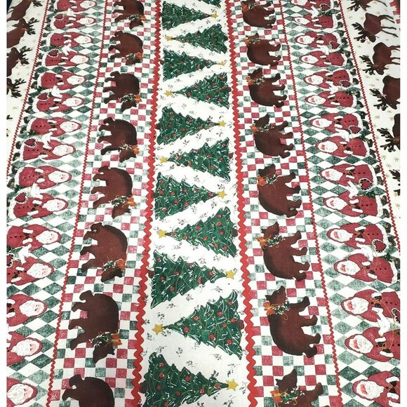 VTG Christmas Tablecloth Bear Moose Santa Snowman Country Farmhouse Cabin READ - Picture 1 of 11
